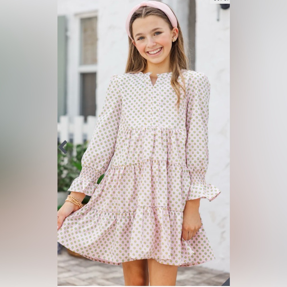 NWOT Shop the Mint Pink Long Sleeve Tiered Cotton Floral Dress Girls Size 14/16
